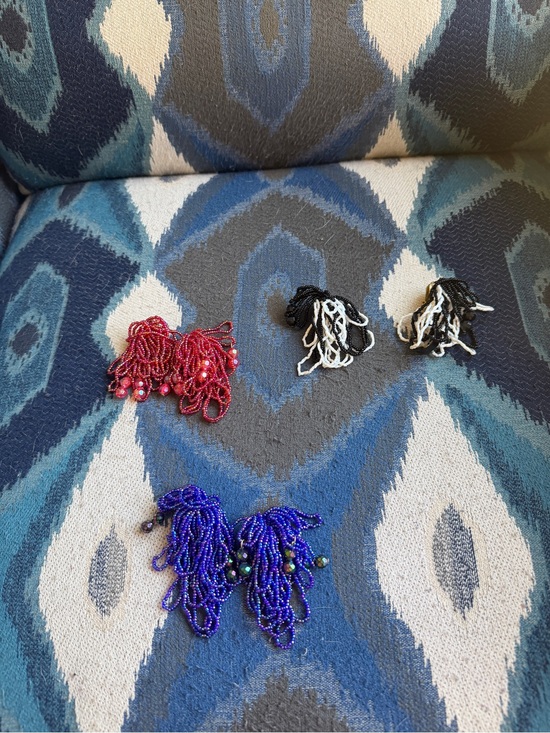Jewelry - Vintage costume Beaded Fringe Earrings - Red, Black/White, Royal Blue